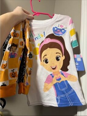 Ms Rachel Mix Match White Pink Blue Yellow Girls Pajama Set with Halloween Print